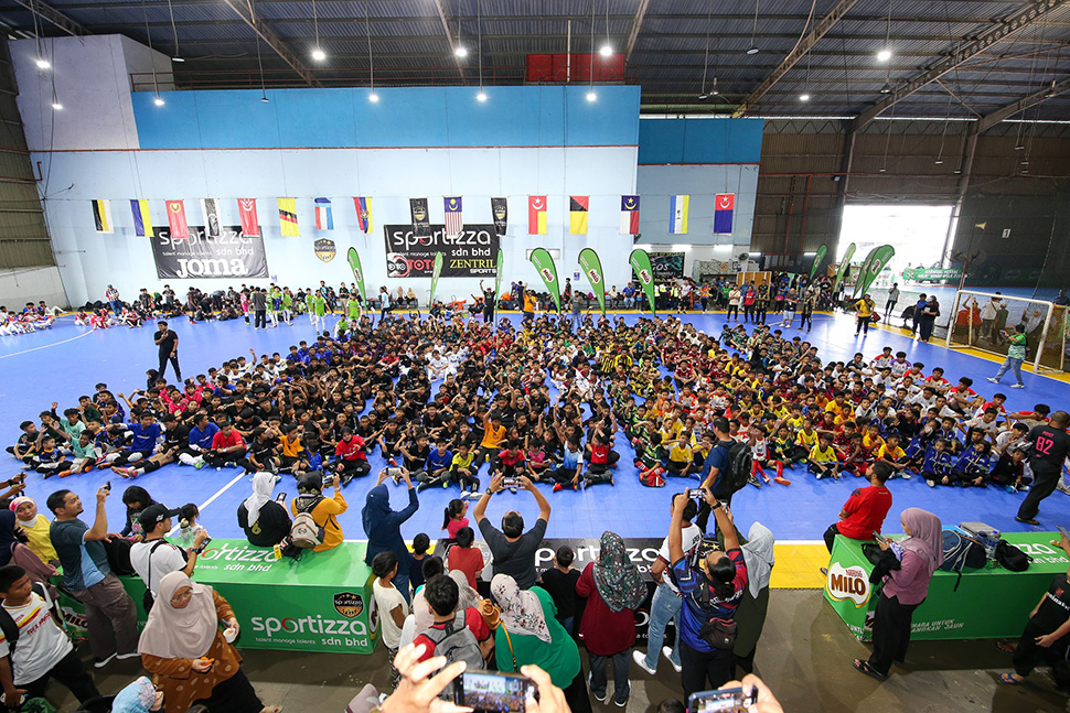 Enthusiastic crowds of young futsal players gather for the MILO® Hidup Bola 2024